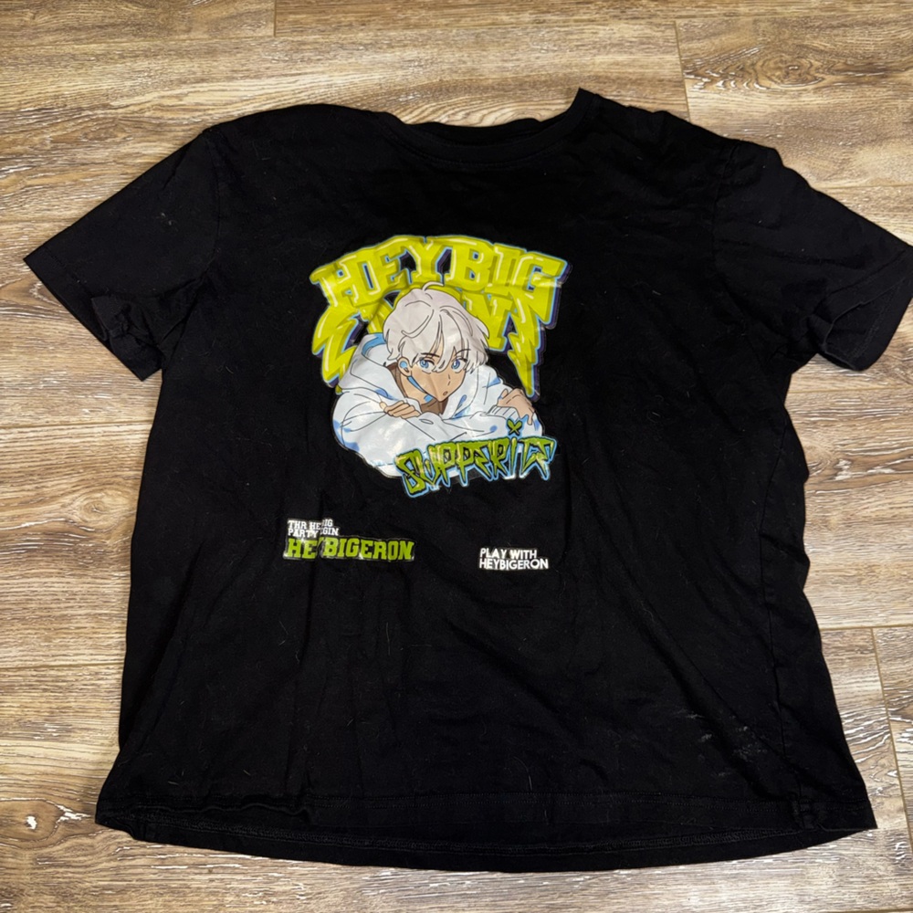 Graphic Anime Character Tee in Black with Yellow & Blue Print